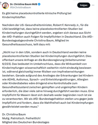 2025-07-04 07_21_25-Dr. Christina Baum MdB auf X_ „Es gibt keine placebokontrollierte klinische Prüf.png